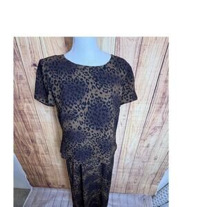 Vintage 80s 90s Sag Harbor Leopard Print One-Piece Top/Skirt Dress Size 8